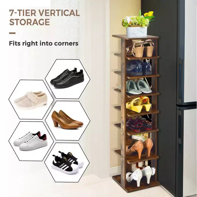 Zapatero de madera de 7 niveles, organizador de zapatos, blanco/negro
