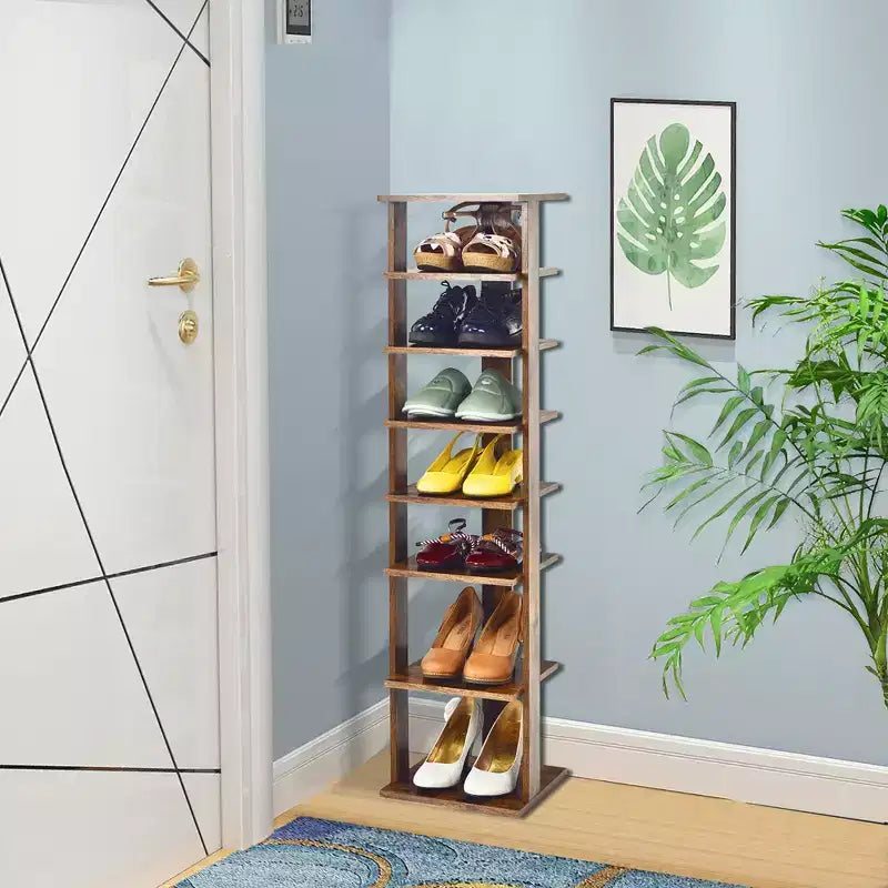 Zapatero de madera de 7 niveles, organizador de zapatos, blanco/negro