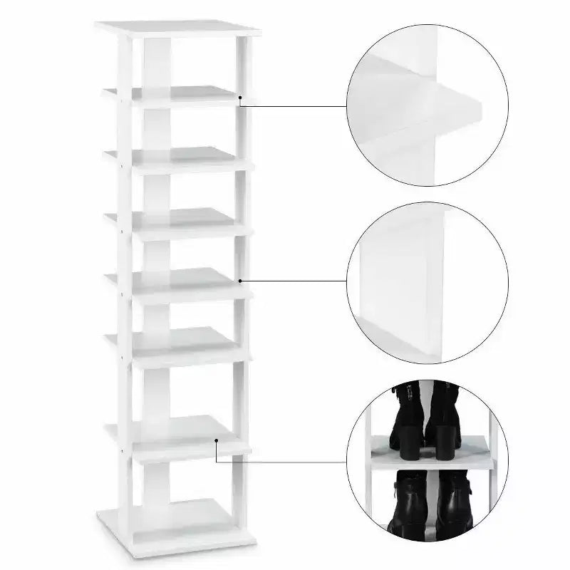 Zapatero de madera de 7 niveles, organizador de zapatos, blanco/negro