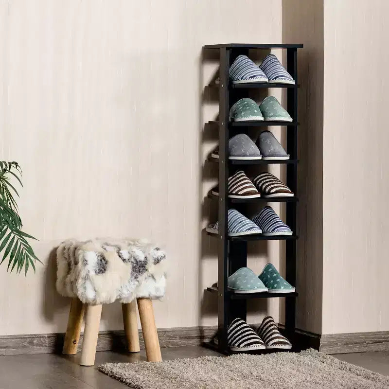 Zapatero de madera de 7 niveles, organizador de zapatos, blanco/negro