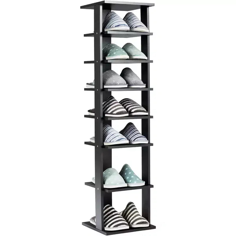 Zapatero de madera de 7 niveles, organizador de zapatos, blanco/negro