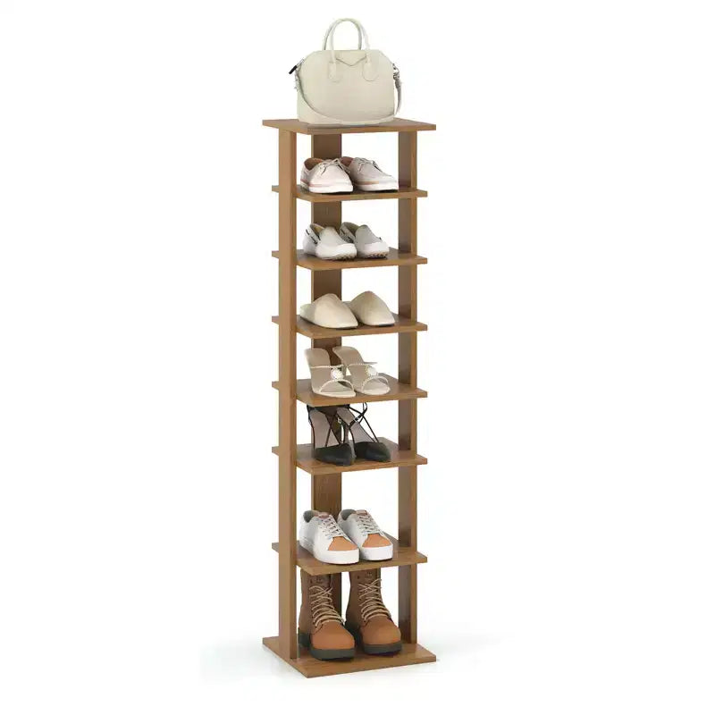 Zapatero de madera de 7 niveles, organizador de zapatos, blanco/negro