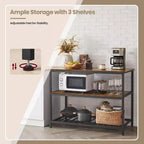 Isla de cocina con 3 estantes, mesa de isla, estante de cocina de 120 cm de ancho con encimera grande, estructura de acero estable, industrial, fácil de montar