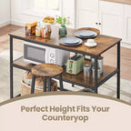 Isla de cocina con 3 estantes, mesa de isla, estante de cocina de 120 cm de ancho con encimera grande, estructura de acero estable, industrial, fácil de montar
