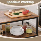 Isla de cocina con 3 estantes, mesa de isla, estante de cocina de 120 cm de ancho con encimera grande, estructura de acero estable, industrial, fácil de montar
