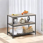 Isla de cocina con 3 estantes, mesa de isla, estante de cocina de 120 cm de ancho con encimera grande, estructura de acero estable, industrial, fácil de montar