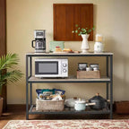 Isla de cocina con 3 estantes, mesa de isla, estante de cocina de 120 cm de ancho con encimera grande, estructura de acero estable, industrial, fácil de montar