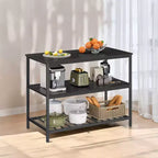 Isla de cocina con 3 estantes, mesa de isla, estante de cocina de 120 cm de ancho con encimera grande, estructura de acero estable, industrial, fácil de montar