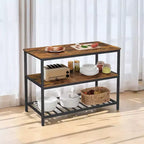 Isla de cocina con 3 estantes, mesa de isla, estante de cocina de 120 cm de ancho con encimera grande, estructura de acero estable, industrial, fácil de montar