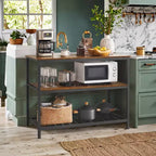 Isla de cocina con 3 estantes, mesa de isla, estante de cocina de 120 cm de ancho con encimera grande, estructura de acero estable, industrial, fácil de montar