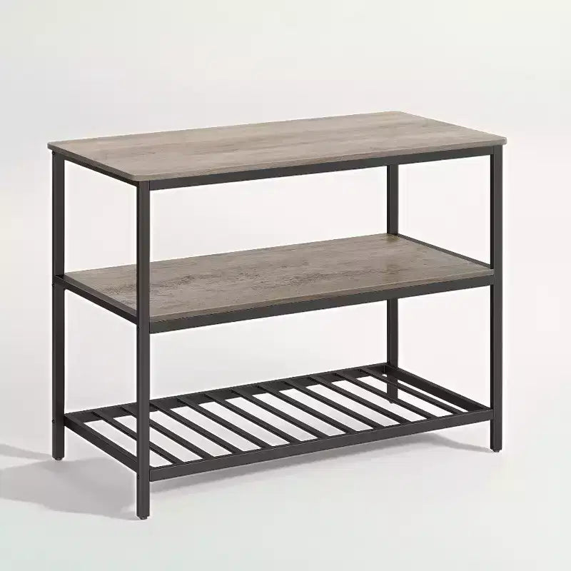 Isla de cocina con 3 estantes, mesa de isla, estante de cocina de 120 cm de ancho con encimera grande, estructura de acero estable, industrial, fácil de montar