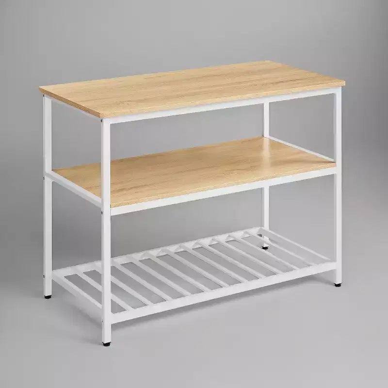 Isla de cocina con 3 estantes, mesa de isla, estante de cocina de 120 cm de ancho con encimera grande, estructura de acero estable, industrial, fácil de montar