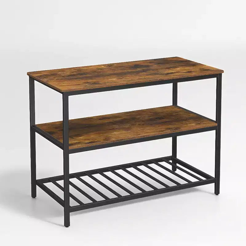 Isla de cocina con 3 estantes, mesa de isla, estante de cocina de 120 cm de ancho con encimera grande, estructura de acero estable, industrial, fácil de montar