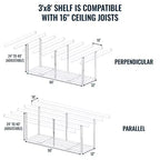 Almacenamiento superior de garaje de 3' x 8' con ganchos | Soporta 317 kg