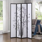 Roundhill Furniture Bamboo Print 4-Panel Framed Room Divider, Black