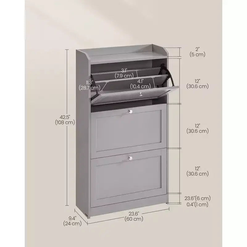 Zapatero con 3 cajones abatibles, mueble zapatero, divisores ajustables y extraíbles, 9.4 x 23.6 x 42.5 pulgadas